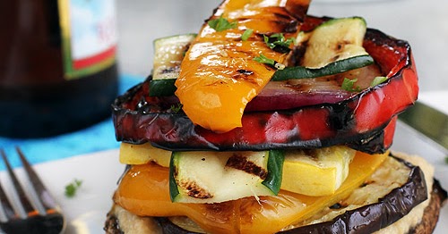 Grilled Vegetable Stack + Lemon Hummus