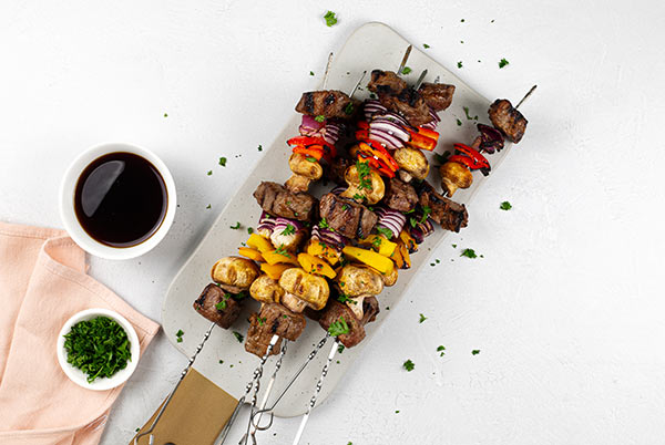 Yuzu Ponzu Grilled Steak & Vegetable Kebabs